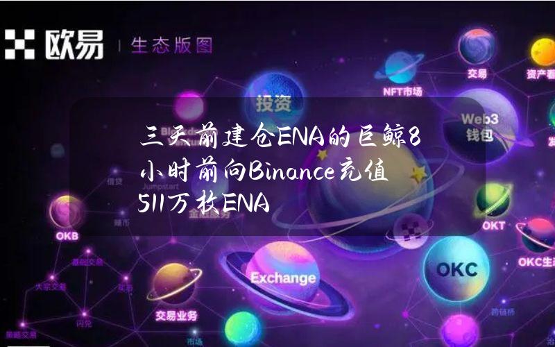 三天前建仓ENA的巨鲸8小时前向Binance充值511万枚ENA