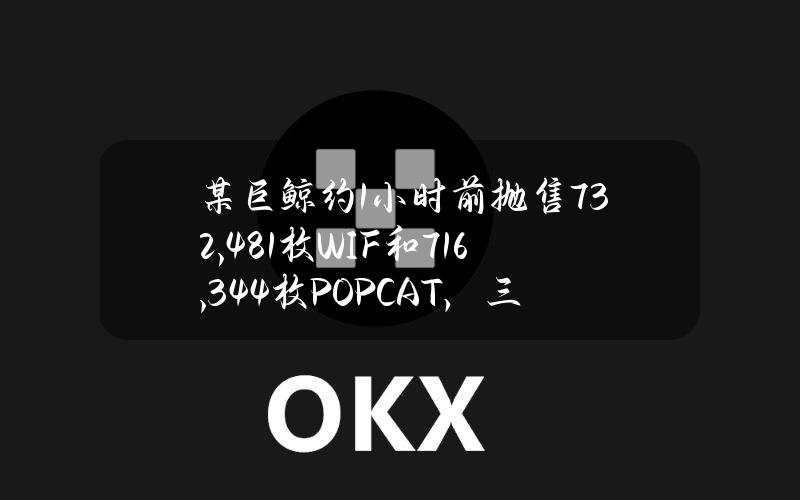 某巨鲸约1小时前抛售732,481枚WIF和716,344枚POPCAT，三天亏损超40万美元