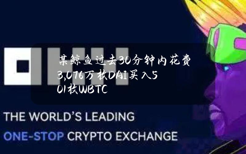 某鲸鱼过去30分钟内花费3,076万枚DAI买入501枚WBTC