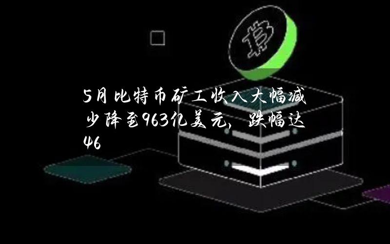 5月比特币矿工收入大幅减少降至9.63亿美元，跌幅达46%