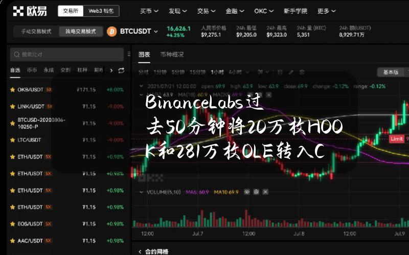 BinanceLabs过去50分钟将20万枚HOOK和281万枚OLE转入CEX